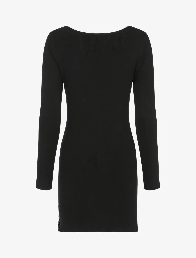 Strickkleid mit Strassreißverschluss und Spitze - schwarz