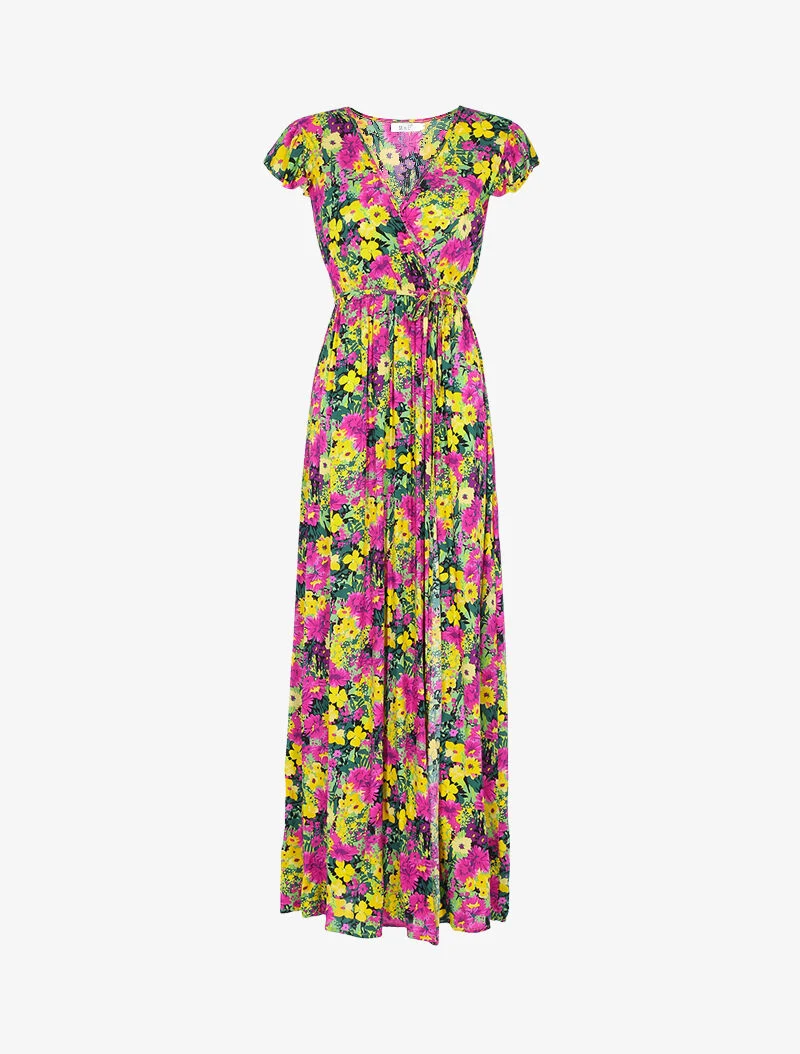 Geblümtes Kleid mit Flügelärmeln - gelb