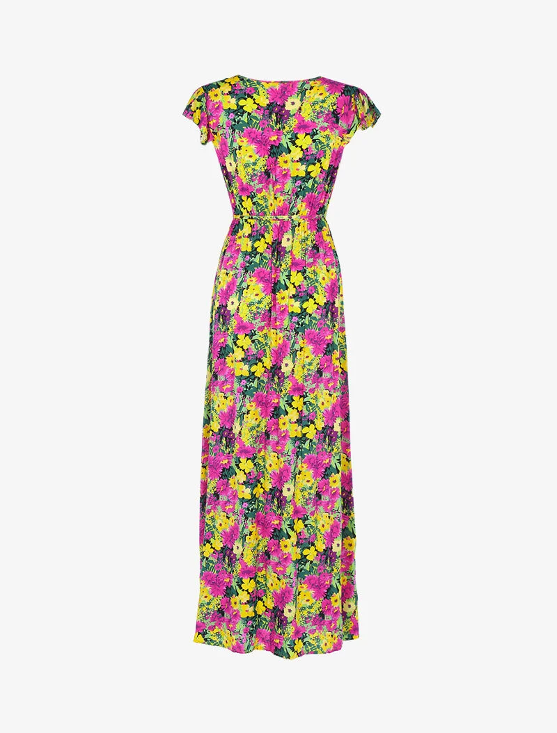 Geblümtes Kleid mit Flügelärmeln - gelb