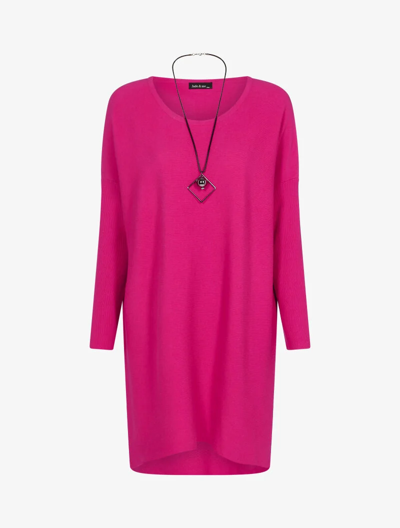 Lockeres Kleid mit langer Kette - Fuchsie