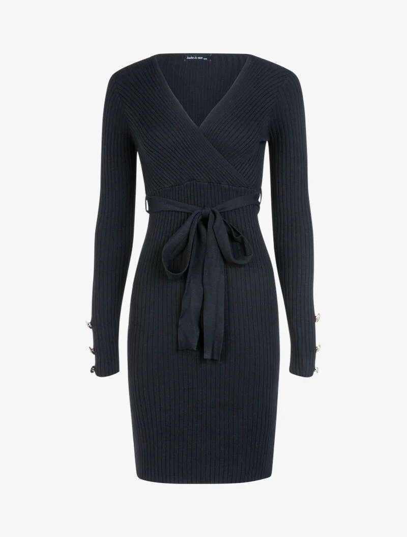 Tailliertes Kleid mit Gürtel - schwarz