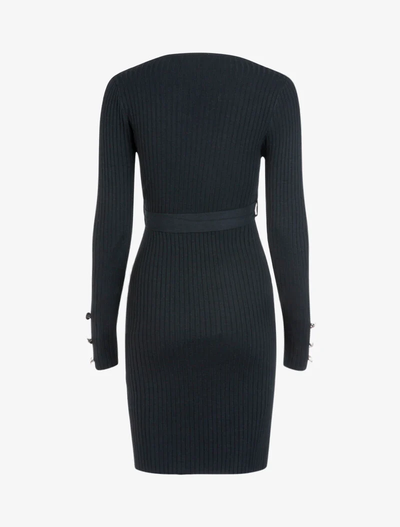 Tailliertes Kleid mit Gürtel - schwarz