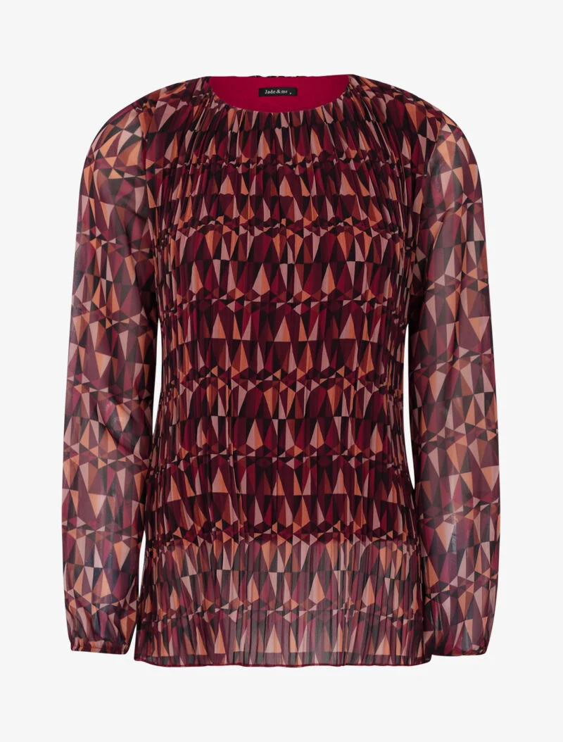 Grafische geometrisch bedruckte Bluse - Weinrot