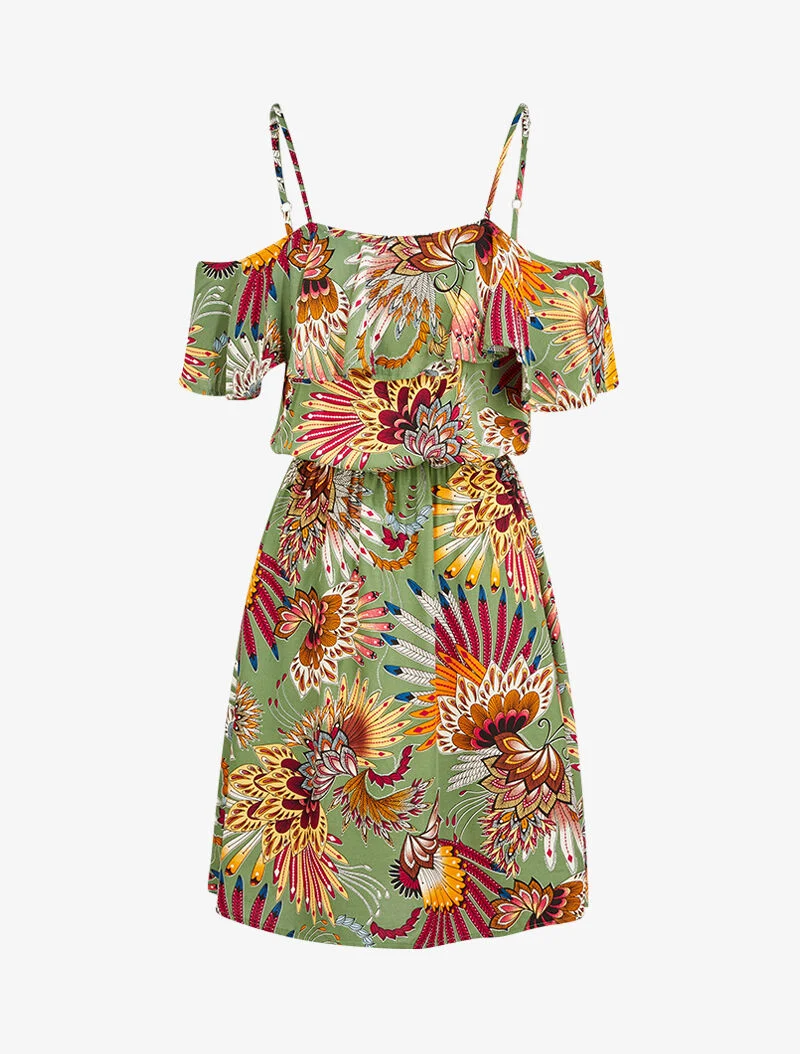 Schulterfreies Kleid - Kaki