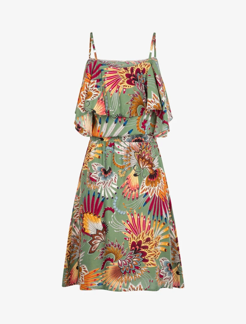 Schulterfreies Kleid - Kaki