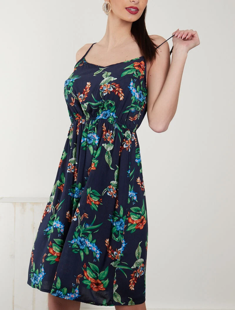 Kleid mit Frühlingsmuster - Marine