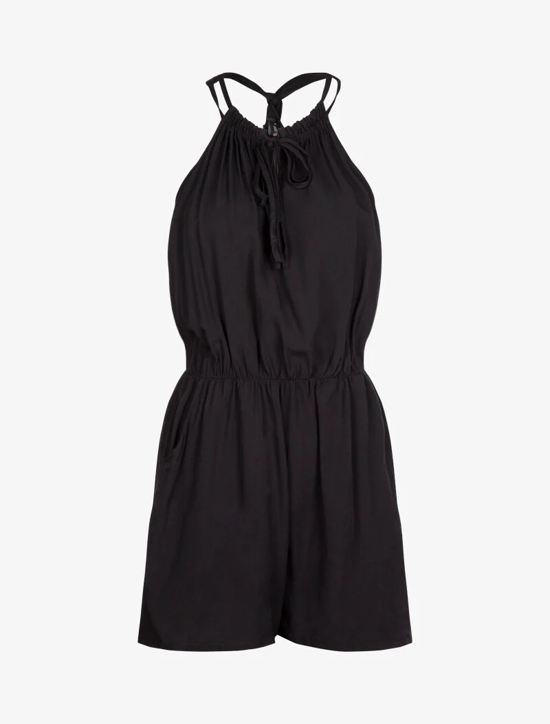 Fließender einfarbiger Jumpsuit - schwarz