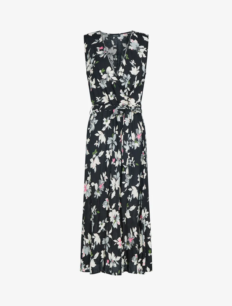 Gekreuztes Oberteil mit Blumenkleid - schwarz