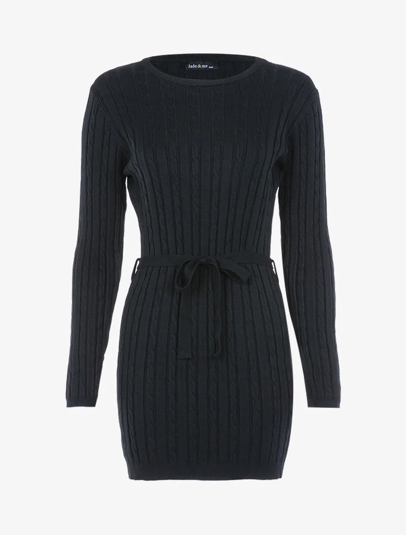 Strickkleid mit Zopfmuster-Details - schwarz