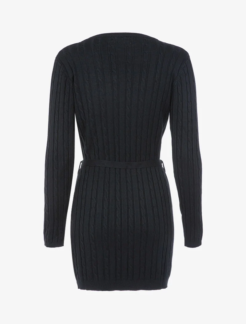 Strickkleid mit Zopfmuster-Details - schwarz