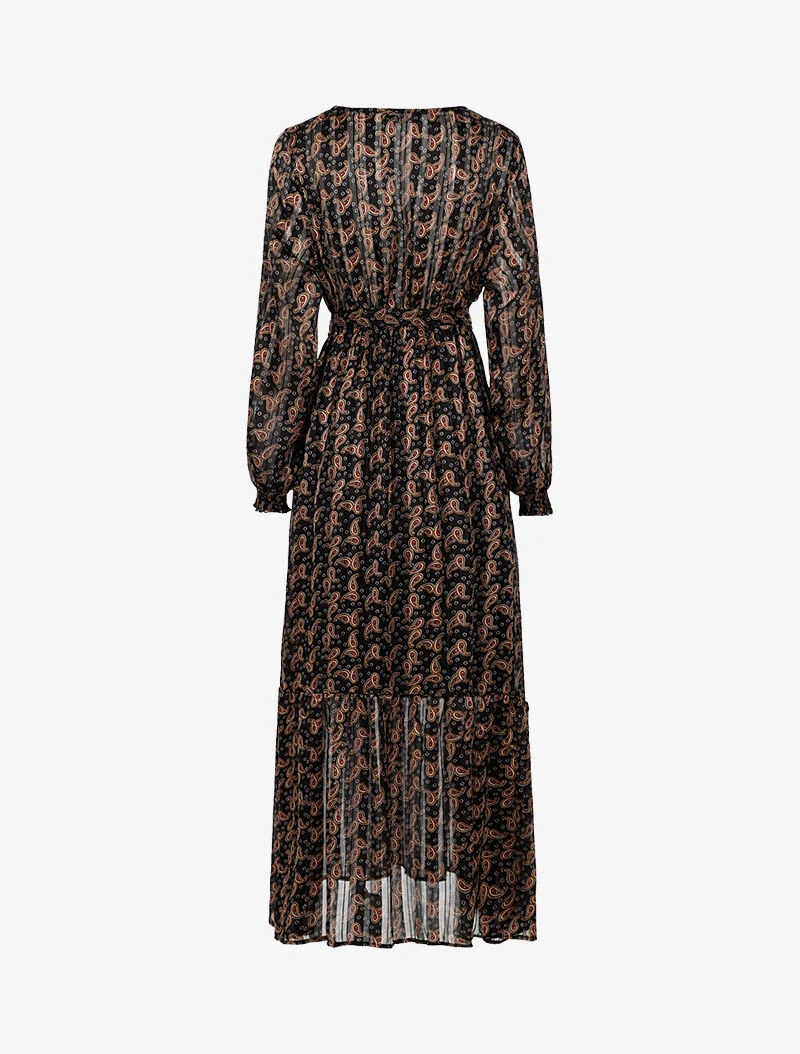 Langes Wickelkleid mit Paisley-Muster - schwarz
