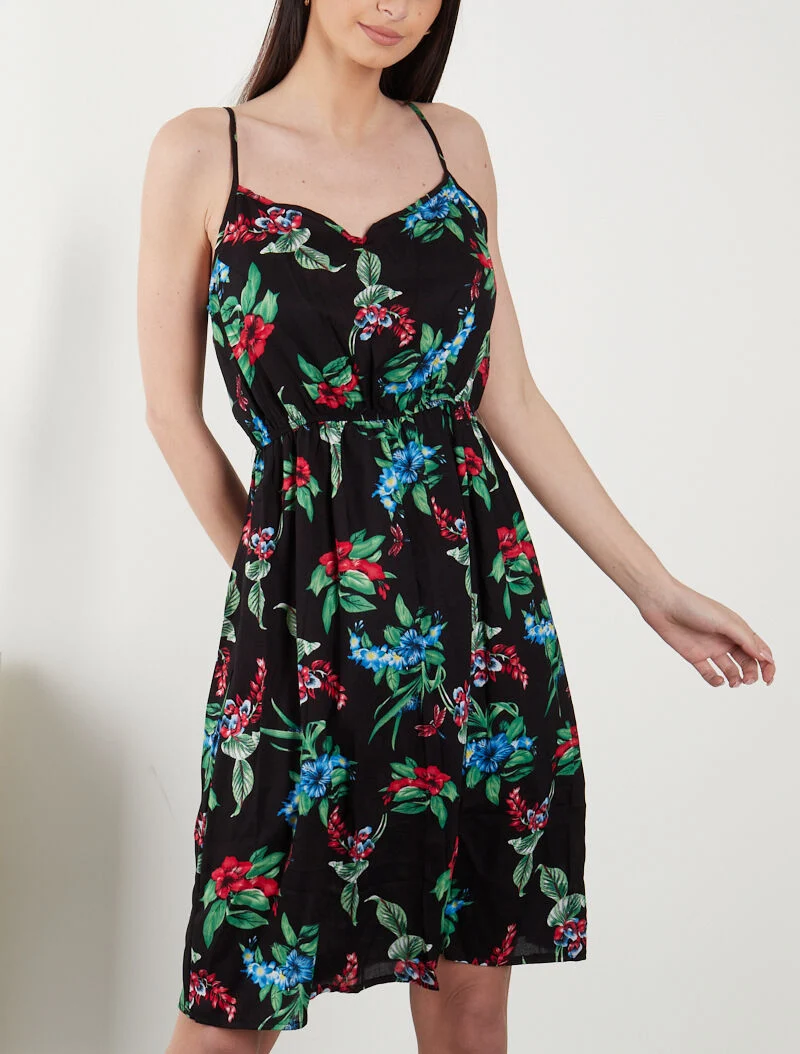 Kleid mit Frühlingsmuster - schwarz