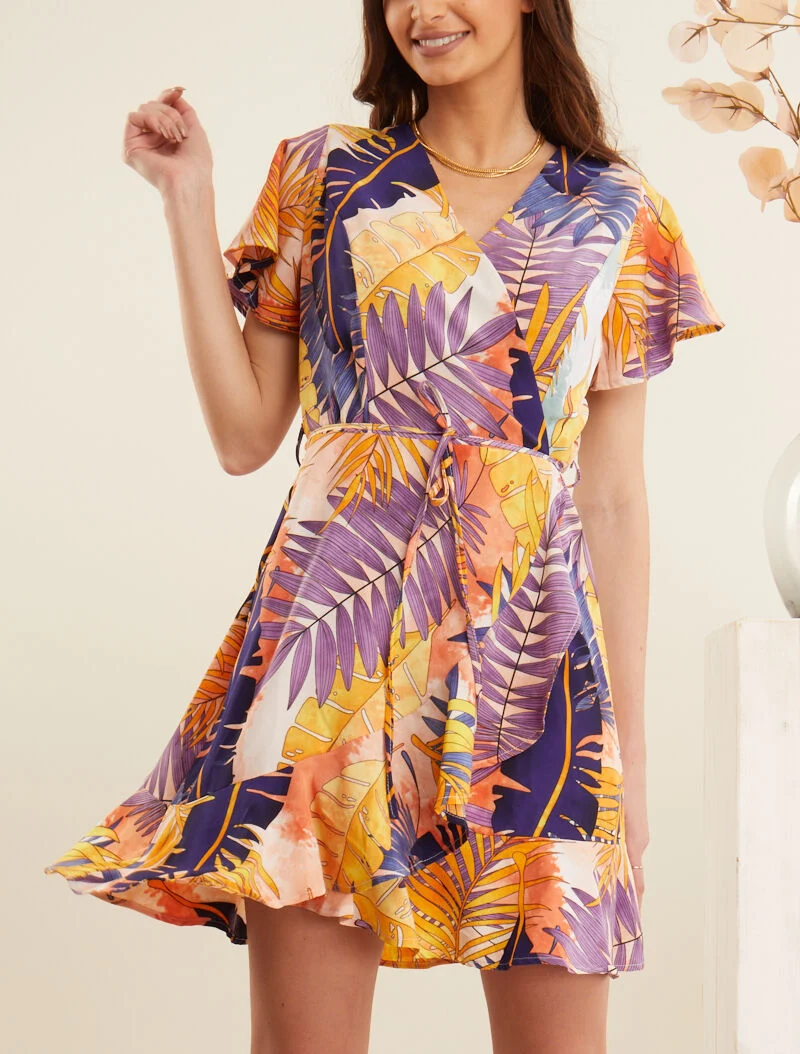 Wickelkleid mit Sommerdruck - Orange
