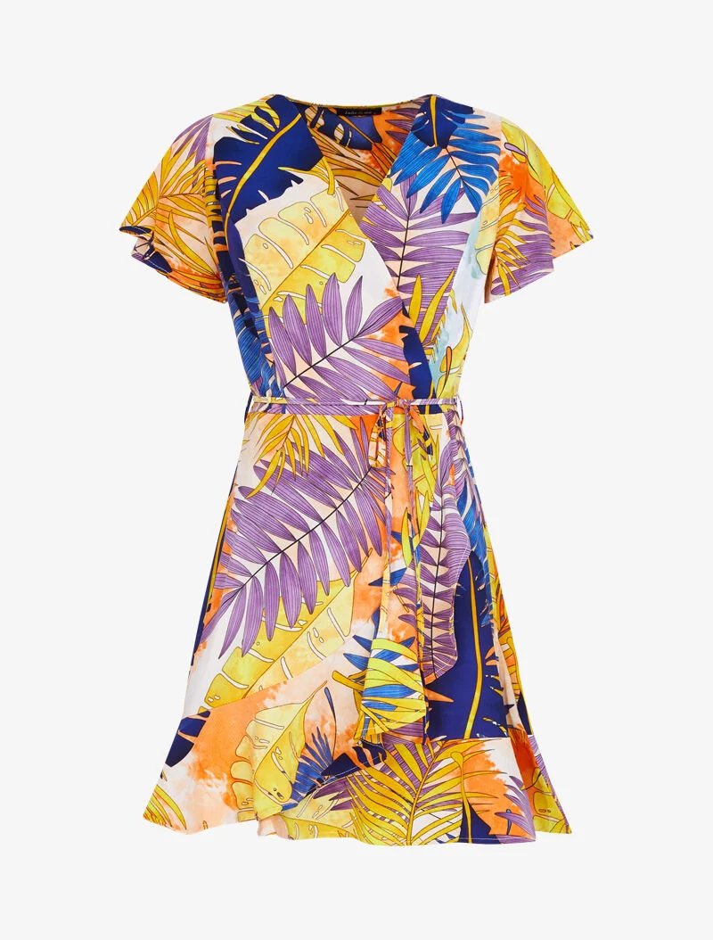 Wickelkleid mit Sommerdruck - Orange