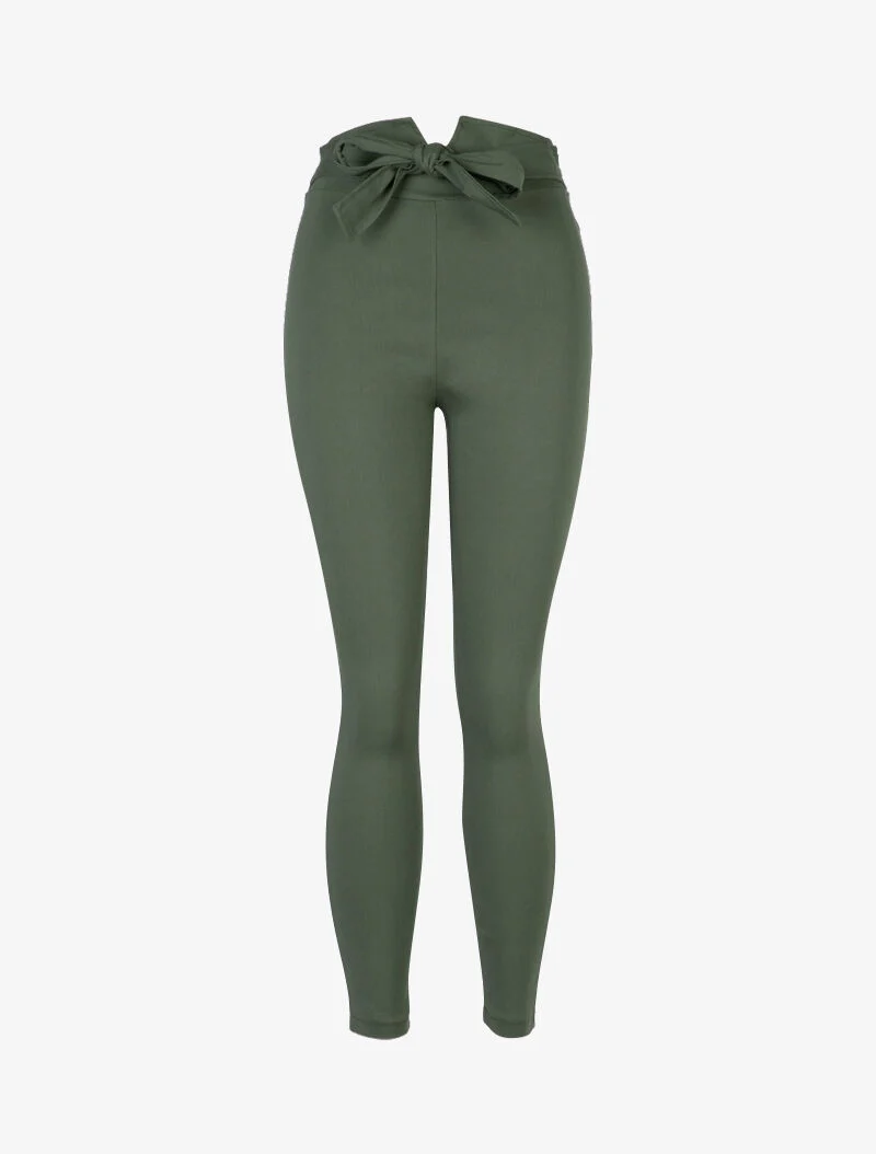 Hose mit Empire-Taille und Schlitz - Kaki