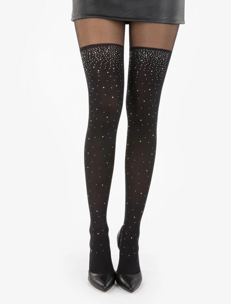 Strumpfhosen mit Strass-Print im Strümpfe-Stil - schwarz