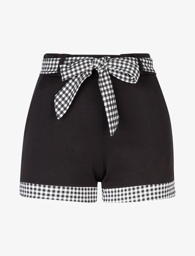 Kurze Hose mit Vichy-Karo-Saum. - schwarz