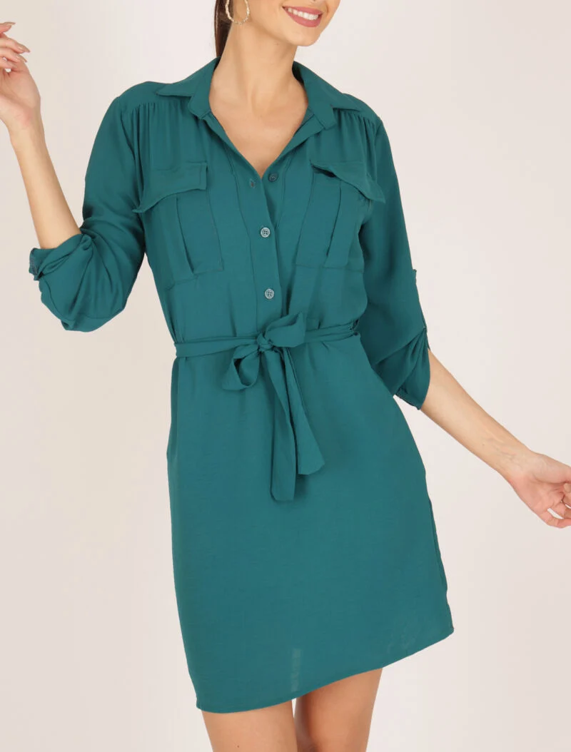 Weites Hemdkleid - Entenblau