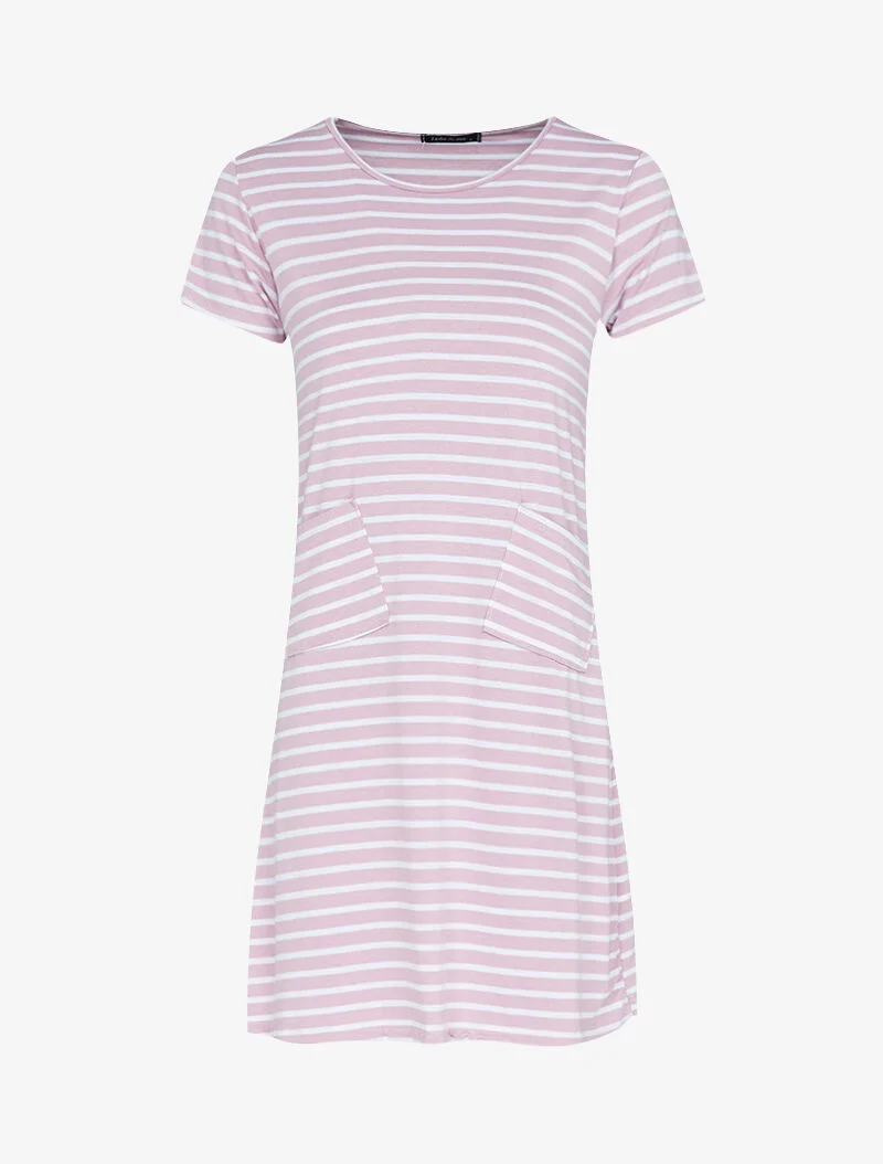 Gestreiftes T-Shirt-Kleid - Rose
