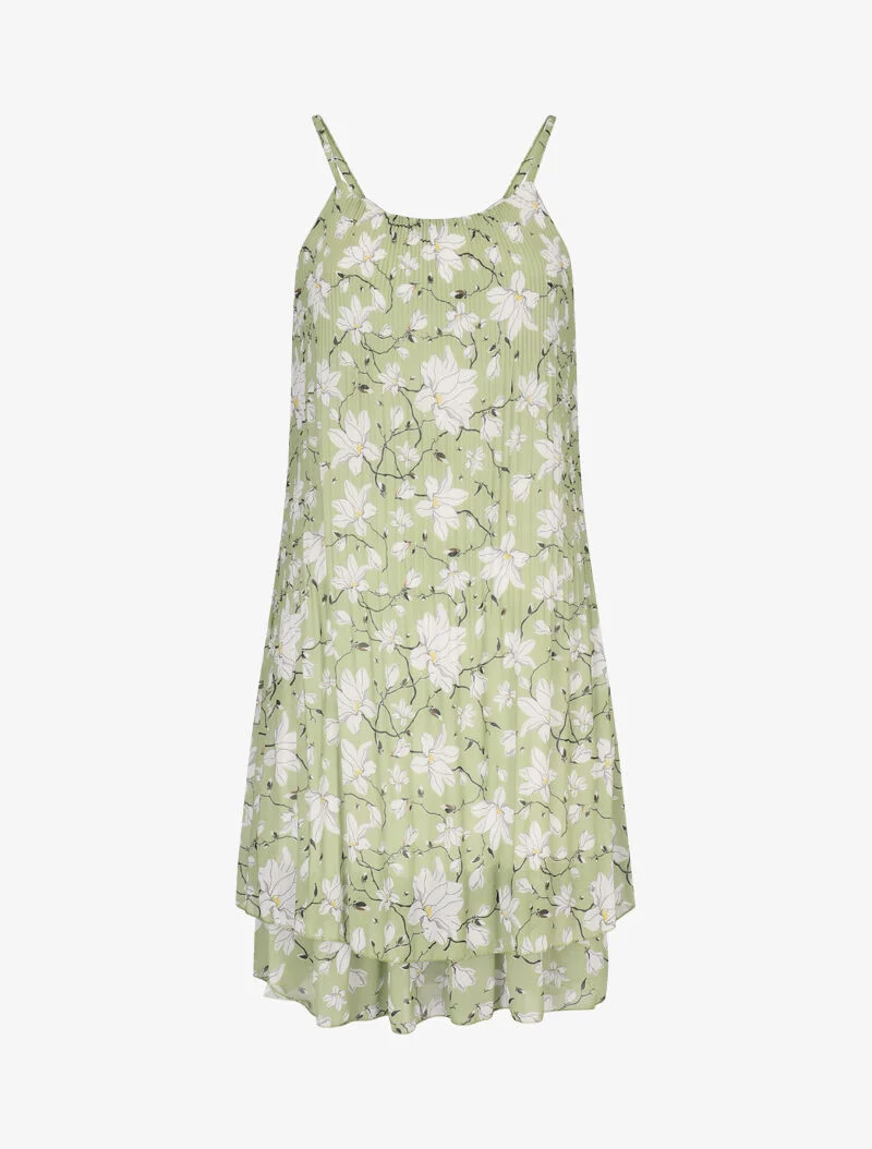 Gekreppter Kleid mit Blumenmuster - Anisgrün