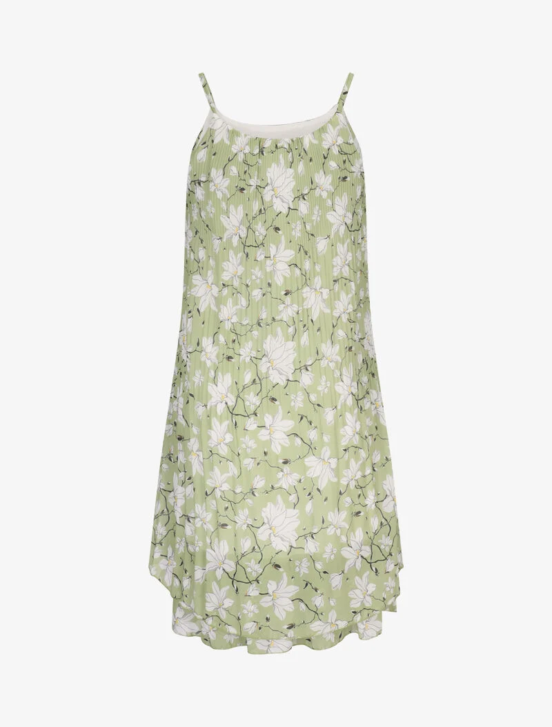 Gekreppter Kleid mit Blumenmuster - Anisgrün