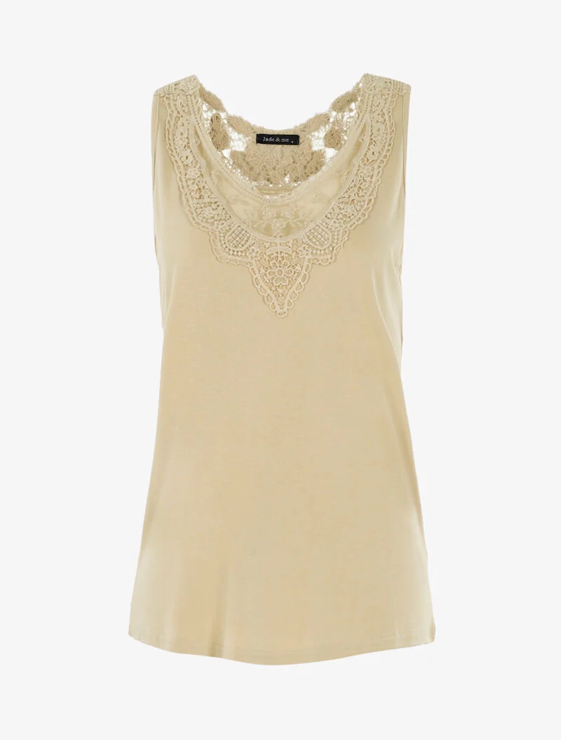 Oberteil mit Tüll- und Häkeleinsätzen - beige