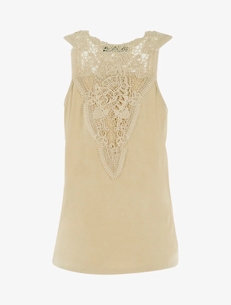 Oberteil mit Tüll- und Häkeleinsätzen - beige
