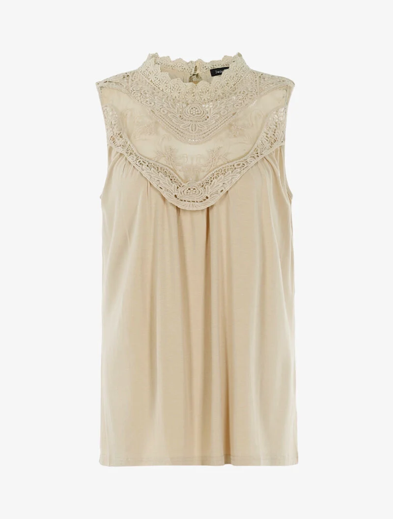 Oberteil mit Tüll- und Häkeldekolleté - beige