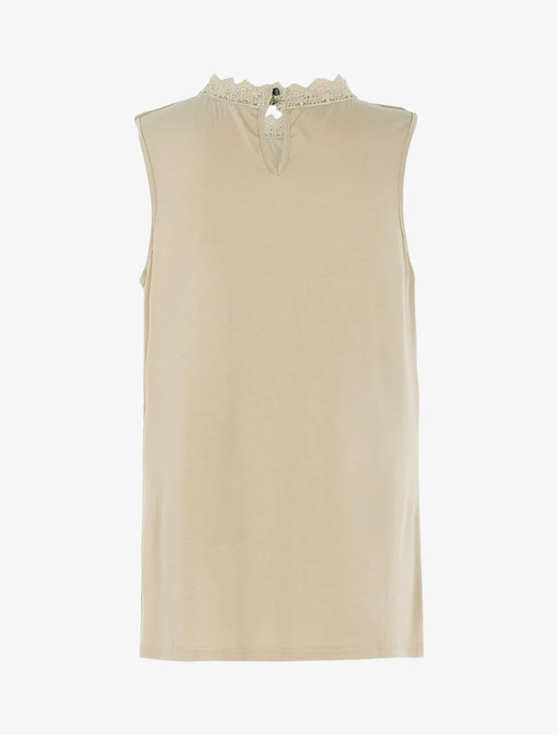Oberteil mit Tüll- und Häkeldekolleté - beige