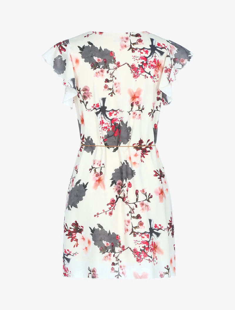 A-Linien-Kleid mit Blumenmuster - beige