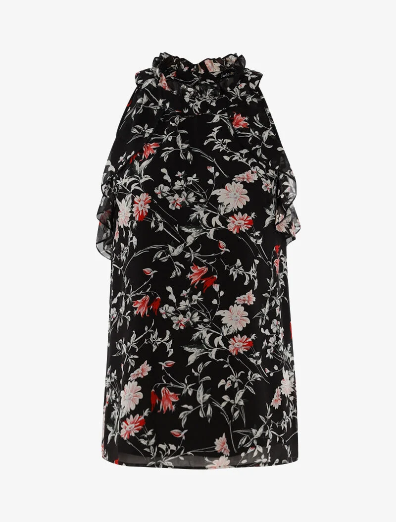 Top aus Voile mit Rüschen-Details - schwarz
