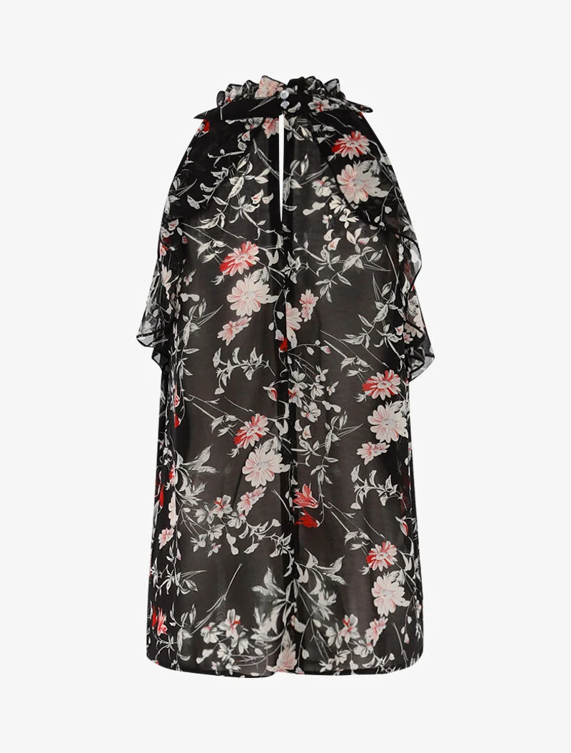 Top aus Voile mit Rüschen-Details - schwarz