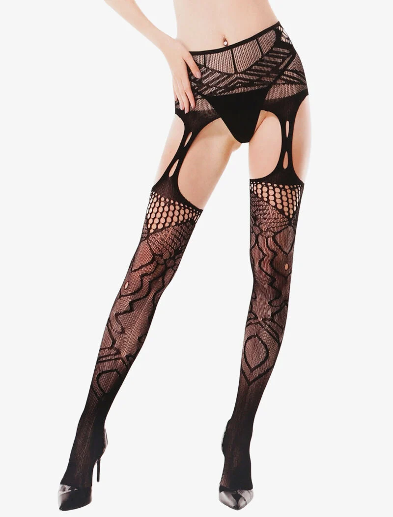 Strumpfhosen mit grafischen Details - schwarz