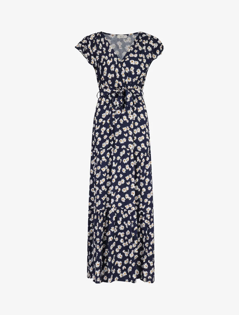 Kleid mit Gänseblümchenmuster und Rüschenärmeln - Marine