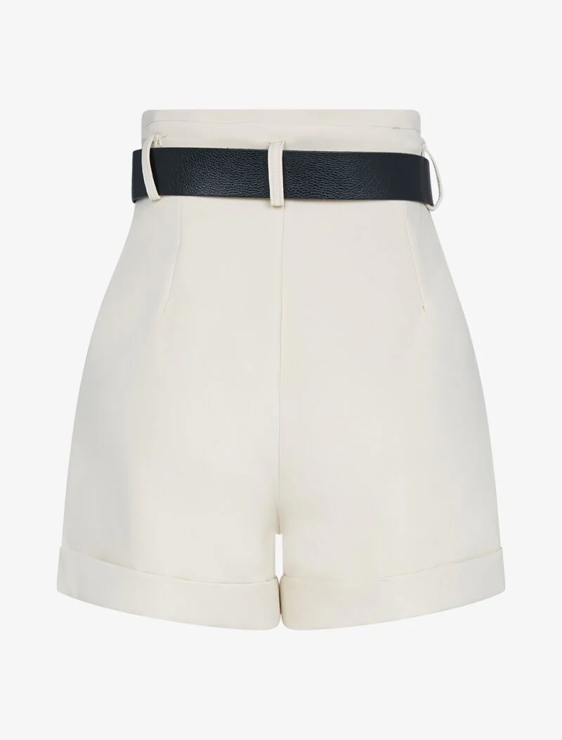 Taillenhose mit hohem Bund und Gürtel - beige