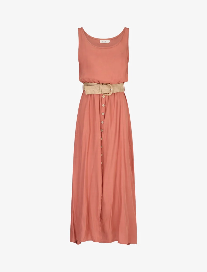 Langes Kleid mit dekorativen Knöpfen - Orange