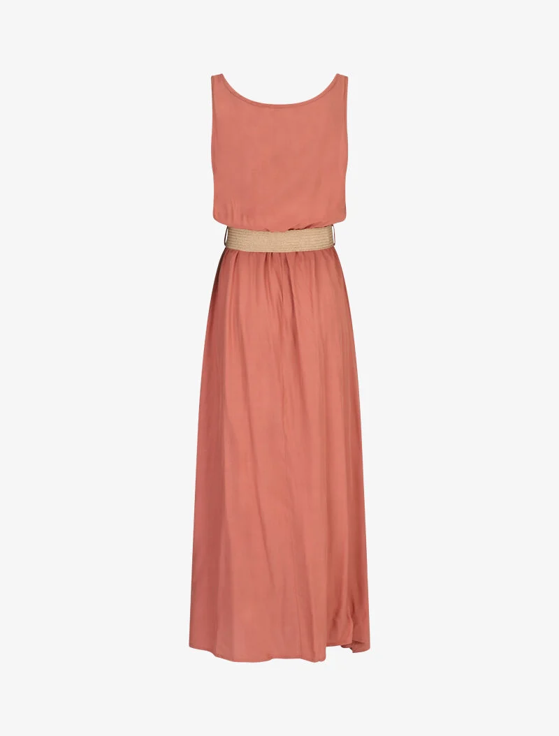 Langes Kleid mit dekorativen Knöpfen - Orange