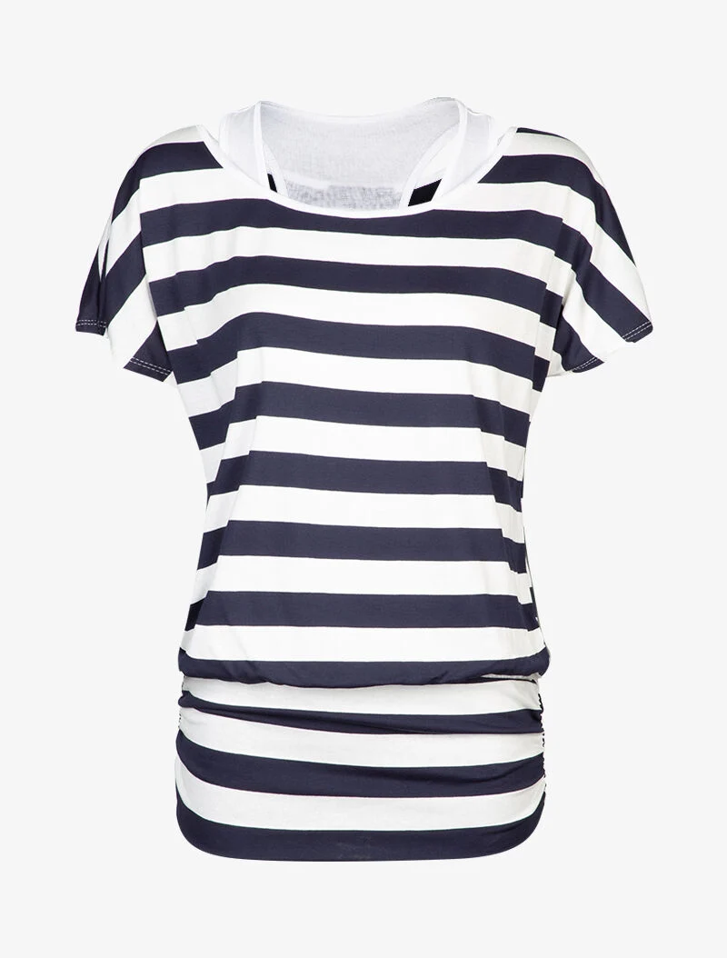Gestreiftes Top mit integriertem Tanktop - Marine