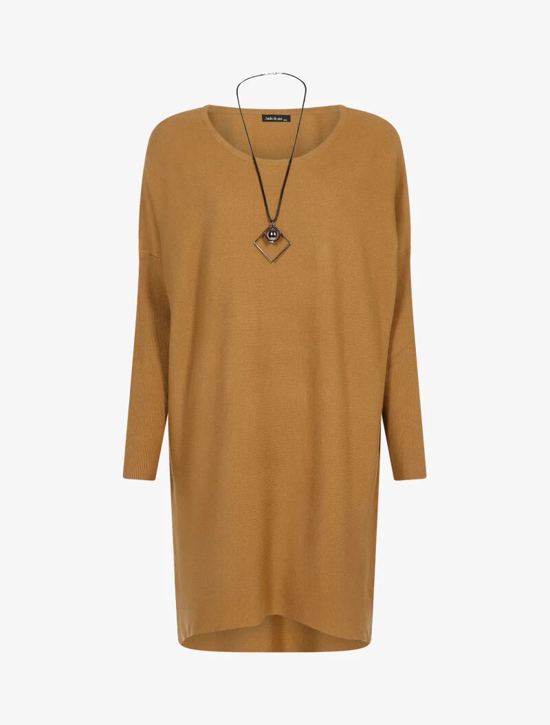 Lockeres Kleid mit langer Kette - Kamel