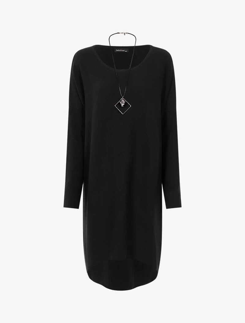 Lockeres Kleid mit langer Kette - schwarz
