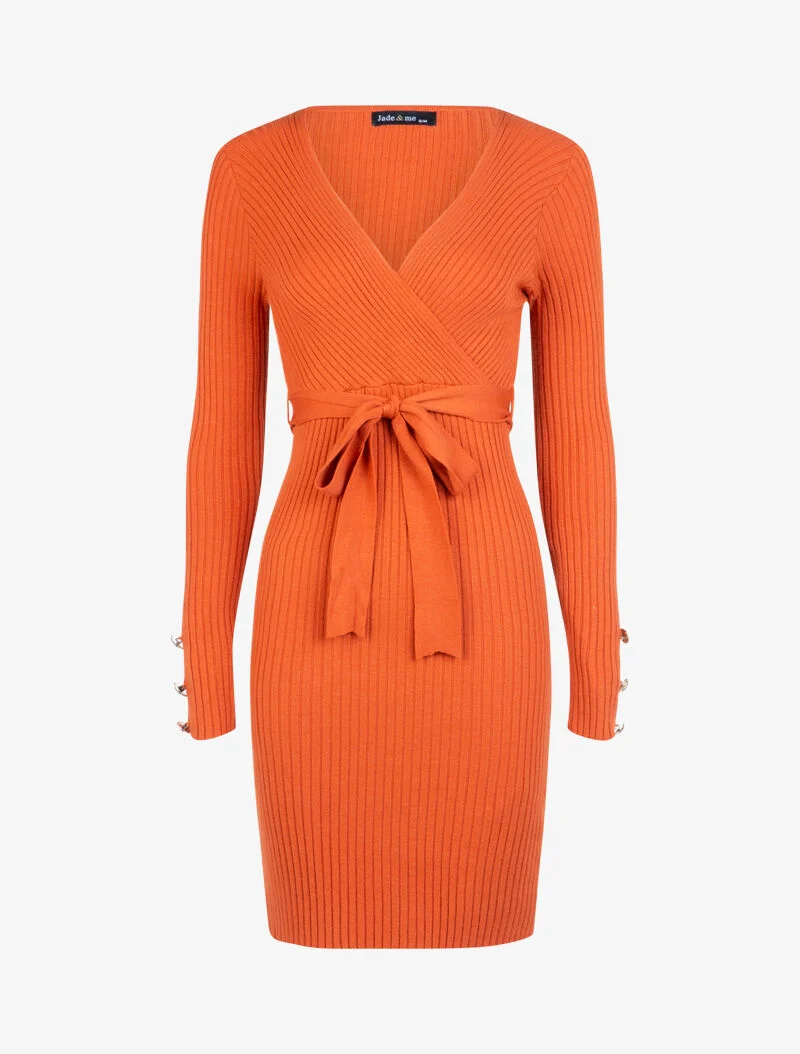 Tailliertes Kleid mit Gürtel - Orange