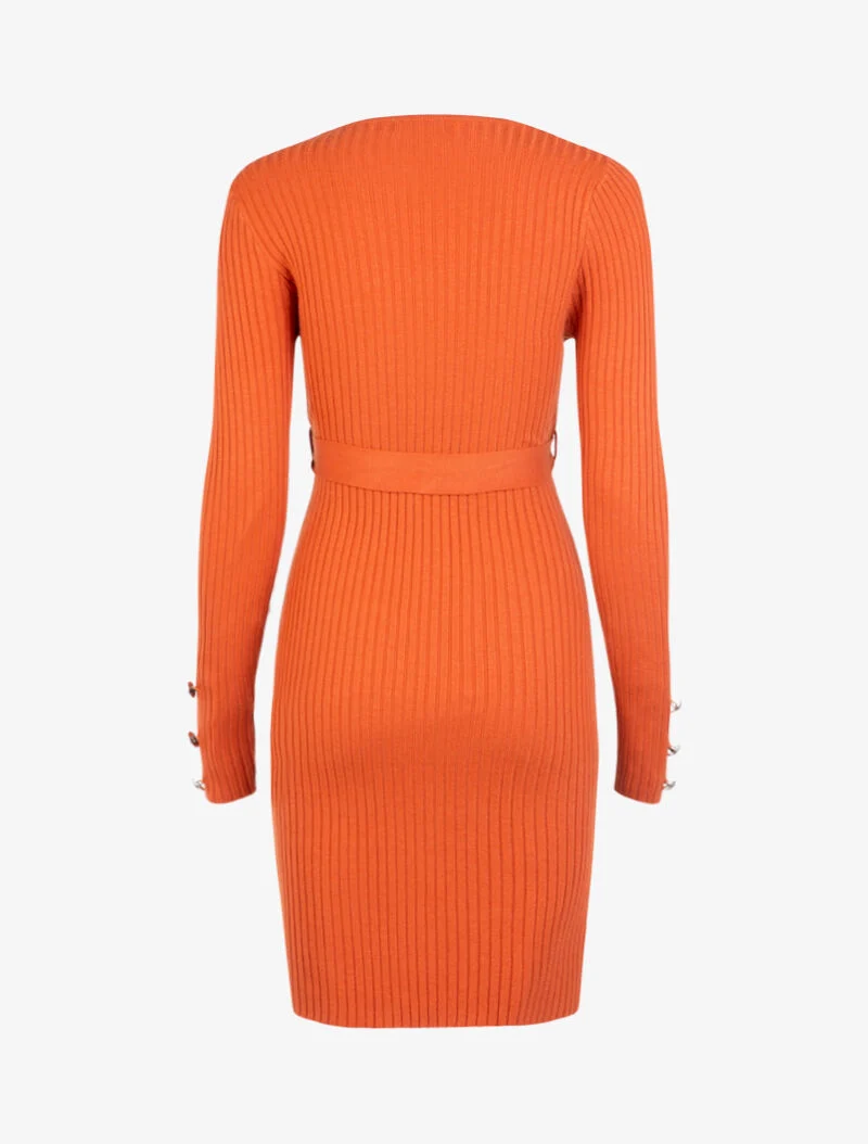 Tailliertes Kleid mit Gürtel - Orange