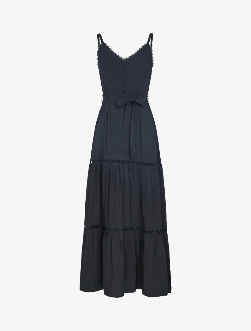 Kleid mit dünnen Trägern und Häkelarbeit - schwarz