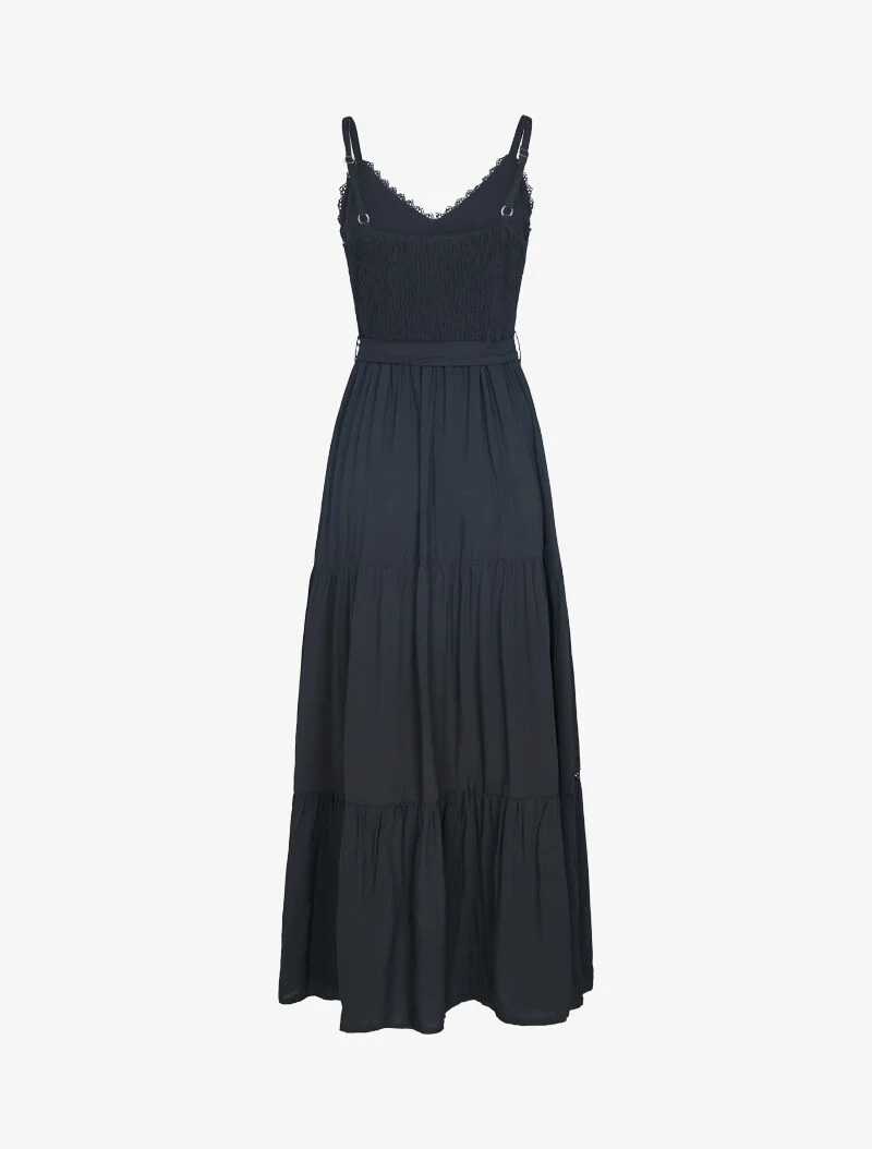 Kleid mit dünnen Trägern und Häkelarbeit - schwarz