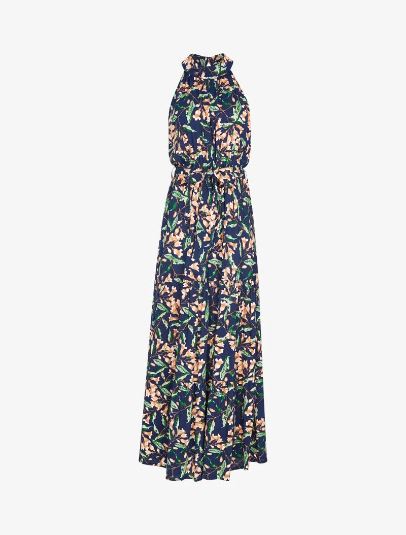 Kleid mit amerikanischem Kragen und Blumenmuster - Marine