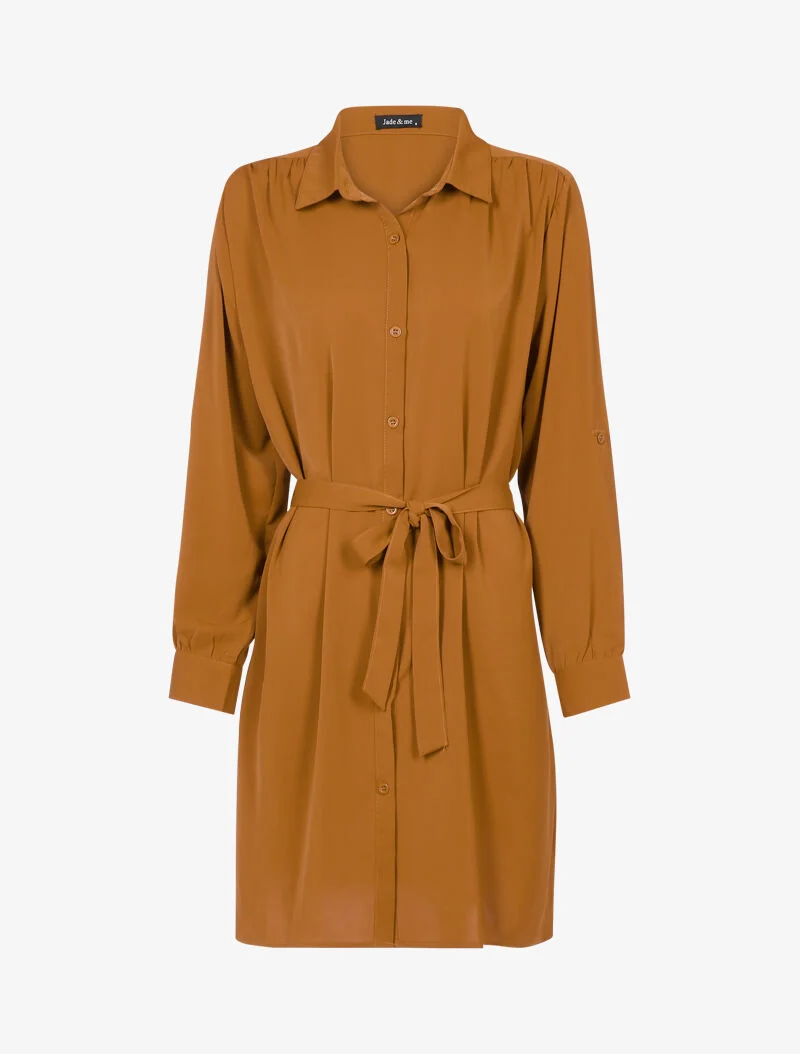 Einfarbiges Hemdkleid - Kamel