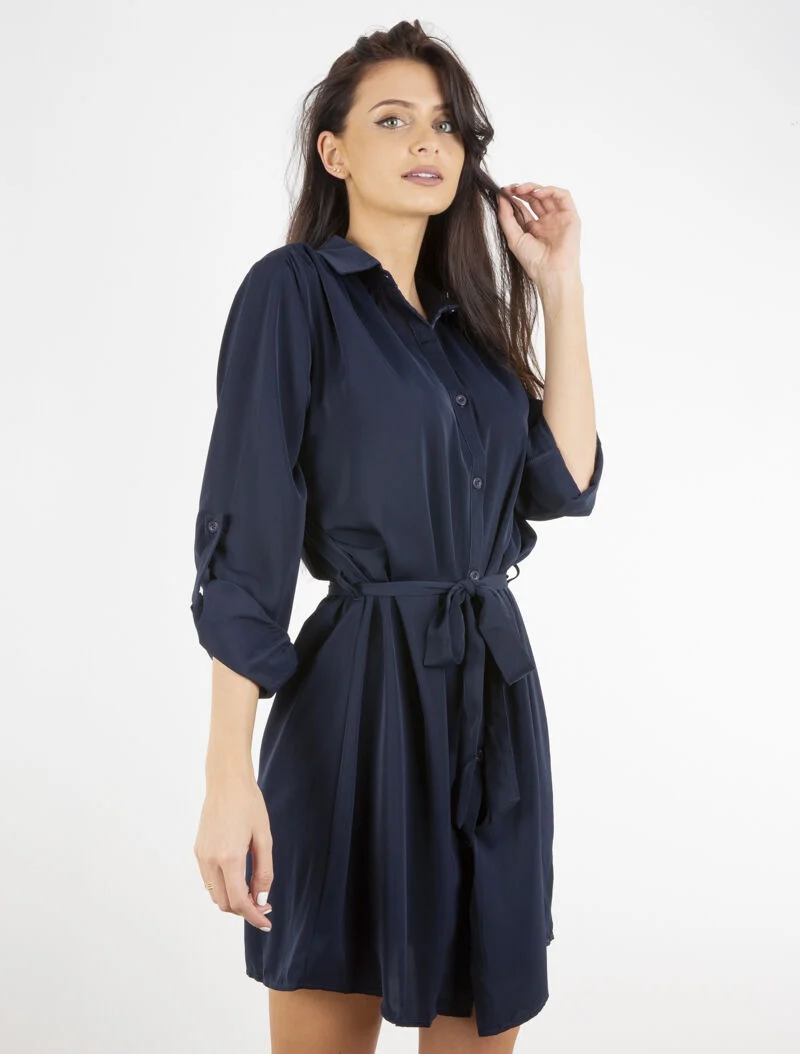 Einfarbiges Hemdkleid - Marine