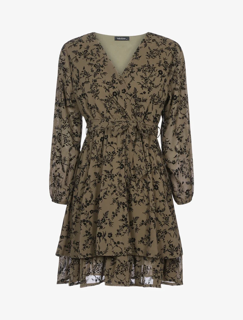 Skaterkleid aus Samt mit Blumenmuster - Dunkelgrau - Maulwurf
