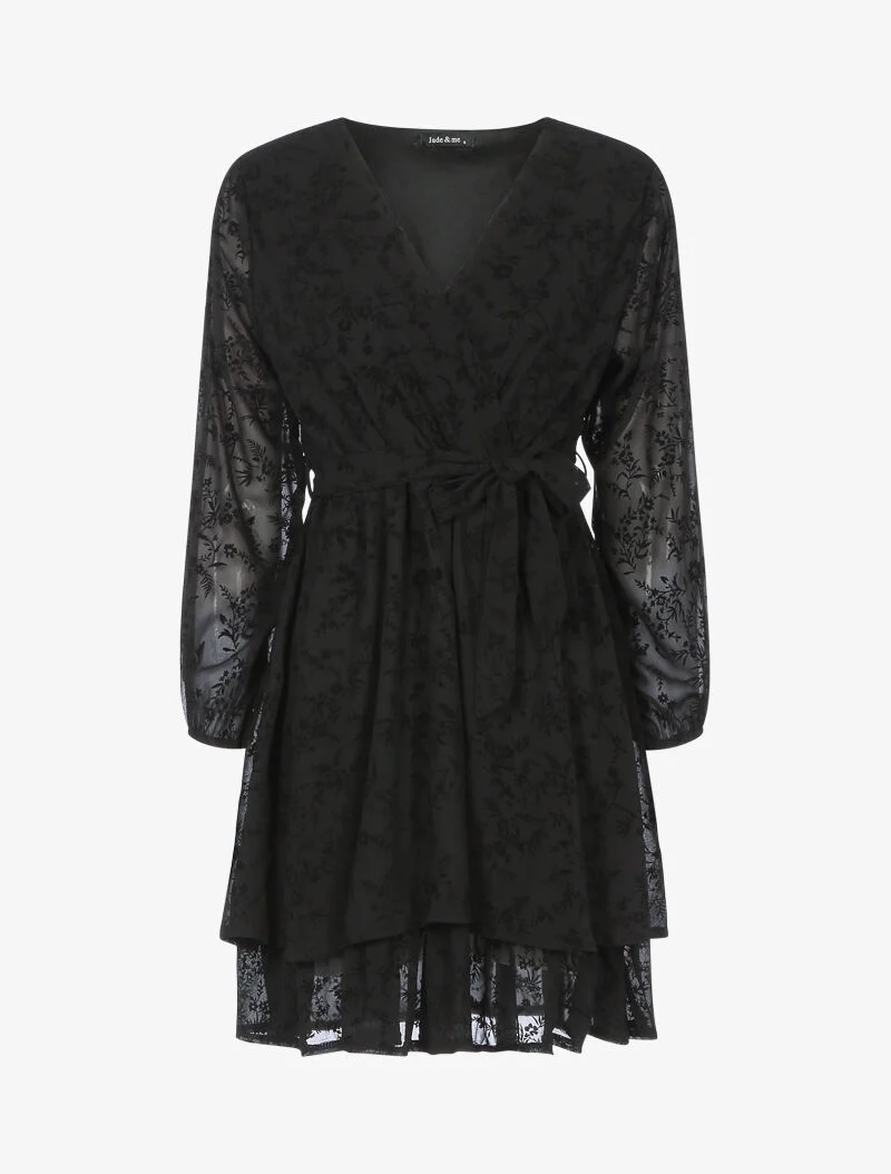 Skaterkleid aus Samt mit Blumenmuster - schwarz