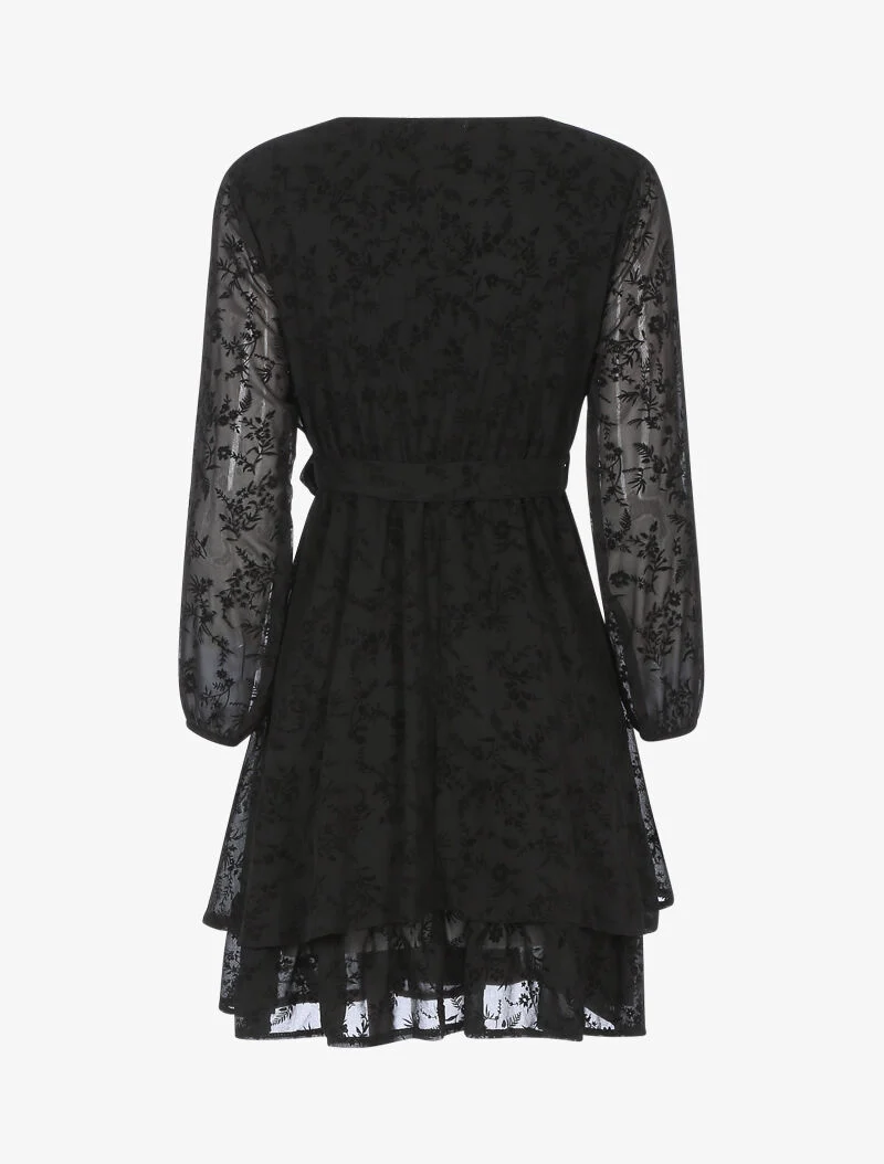 Skaterkleid aus Samt mit Blumenmuster - schwarz